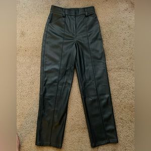 H&M Size 2 Black Straight Leg High Rise Seam Detail Classic Faux Leather Pants